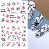 Cherry Blossom Nail Stickers Water Transfer Nail Decals Pink Flower Leaf Designs Nail Art Supplies Sakura Floral Spring Nail Stickers for Women Girls Manicure Tip Nail Decoration