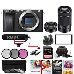 Sony Alpha a6500 Digital Camera w/ SELP1650 16-50mm & SEL55210B 55-210 Zoom Lenses & Rode Video Mic