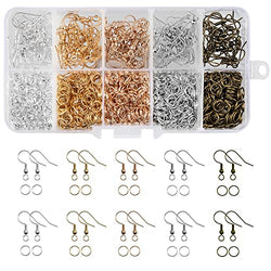 BetyBedy Mixed Colors Earring Hooks, 1125Pcs Earring Making Kit with 125Pcs Earring Hooks and 1000pcs 4mm Open Jump Rings for Jewelry Making, Ear Hooks for Jewelry Making Supplies Earring Findings
