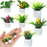 14 Pieces Dollhouse Plant Miniature Bonsai Plant Mini Potted Plant Flower Model Tiny Fake Greenery Ornament Dollhouse Furniture for Toddlers Girls and Boys, 7 Styles