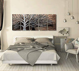 Yihui Arts 3D Silver Tree Metal Wall Art Hand Grind on Aluminum Brown Rustic Pictures in 5 Panel Modern Artwork for Living Room Bedroom Decoration (24Wx64L)