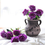 JUSTOYOU 10pcs Artificial Rose Silk Flower Blossom Bridal Bouquet for Home Wedding Decor(Purple)