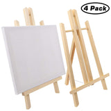 Jekkis 4 Packs Easel with Canvas Sets, 12 x 9.5 Inches Canvas and 16 x 9.5 Inches Wooden Easels, Tabletop Display Painting Set for Kids and Adults