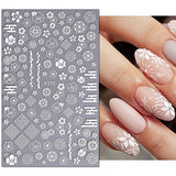 8 Sheets White Flower Nail Art Stickers Decals 3D Floral Nail Decals Self Adhesive Nail Art Supplies Cute Cherry Blossoms Leaves Daisy Flowers Nail Stickers for Women Girls DIY Manicure Decorations