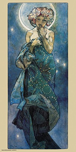 Culturenik Alphonse Mucha Moon Decorative Fine Art Nouveau Print (Unframed 12x24 Poster)