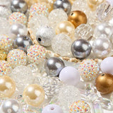 ANCADN 16mm Chunky Bubblegum Beads Acrylic Beads Gold Silver White Beads Crackle Beads for Jewelry Making (Gold Silver)