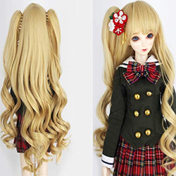 9-10 Inch 1/3 BJD SD Doll Wig Heat Resistant Fiber Long Brown Loosen Wave Curly with Ponytail Doll Hair Wig