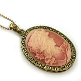 Dark Peach Pink Cameo Pendant Necklace Charm Women Fashion Jewelry