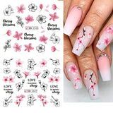 Cherry Blossom Nail Stickers Water Transfer Nail Decals Pink Flower Leaf Designs Nail Art Supplies Sakura Floral Spring Nail Stickers for Women Girls Manicure Tip Nail Decoration