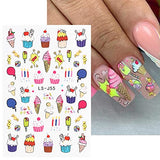 JMEOWIO 10 Sheets Cute Nail Stickers For Kids Nail Art Stickers Decals Self-Adhesive Pegatinas Uñas Cake Donut Nail Supplies Nail Art Design Decoration Accessories