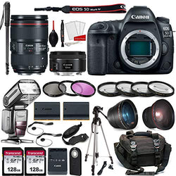 Canon EOS 5D Mark IV Digital SLR Camera Bundle with EF 24-105mm f/4L is II USM Lens + EF 50mm F1.8 STM Lens Kit Prime Travel Bundle