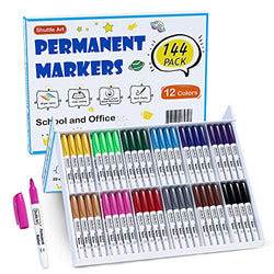 144 Pack Permanent Markers, Shuttle Art Permanent Marker Assorted Colors, 12 Bright Colors Fine Point Permanent Markers For Kids and Adult Coloring on Wood, Stone, Glass as Office, School Supplies