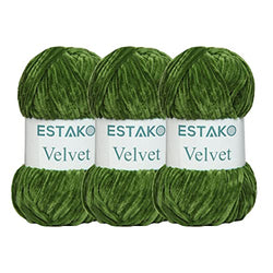 Estako Velvet (3- Skeins Pack ) Chenille Blanket amigurumi Yarn for Crocheting and Knitting Super Bulky 3x100 gr (3x132 yds) (1940 - Grass)