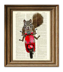 Scooter the Squirrel Goes For a Moped Ride Art Print Dictionary Page Book Art Print