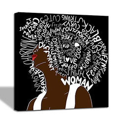 African American Women Letter Art Hair Print Canvas Wall Art Bedroom Home Decor Decal Hippie Bedroom Living Room Painting Poster Abstract Style Decoration Framed Ready to Hang (32''x32'', 1 Panel m)