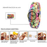 Bewell Women's Fashion Colored Bamboo Wooden Watch Quartz Handmade Bracelet Wristwatch