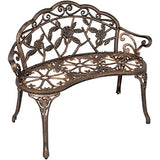 Best Choice Products Floral Rose Accented Metal Garden Patio Bench w/Antique Finish - Bronze