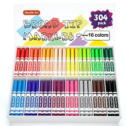 Shuttle Art 304 Pack Washable Markers Bulk, 16 Assorted Colors Broad Line Classroom Pack Markers, Classroom School Supplies for Teachers Kids