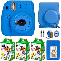FujiFilm Instax Mini 9 Instant Camera + Fujifilm Instax Mini Film (60 Sheets) Bundle with Deals Number One Accessories Including Carrying Case, Selfie Lens, Photo Album (Cobalt Blue)