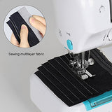 Mini Sewing Machine for Beginner, Portable Sewing Machine, 12 Built-in Stitches Small Sewing Machine Double Threads and Two Speed Multi-function Mending Machine with Foot Pedal for Kids, Women (Blue)