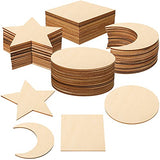 Unfinished Wood Pieces 4 x 4 Inch Blank Wooden Cutouts Square Circle Star and Moon Shape Door Hanger Wood Slices for DIY Art Crafts Decoration Painting Staining Burning Coasters (60)