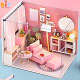 Fsolis DIY Dollhouse Miniature Kit with Furniture, 3D Wooden Miniature House with Dust Cover and Music Movement, Miniature Dolls House kit (H17)