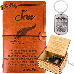 To My Son Journal from Mom,Son Music Box from Mom,Son Keychain from Mom,Leather Journal for Son from Mom,Mother to Son Gifts,Journal for My Son,Keepsake Gifts for Son,Gifts for My Son from Mom