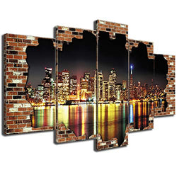 Konda Art 5 panels City Landscape Wall Art Modern Abstract Urban Canvas Paintings Home Decor Picture Print Framed Artwork for Office