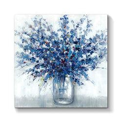 TAR TAR STUDIO Abstract Bouquet Canvas Wall Art: Blue Flowers in Vase Artwork Print Painting for Living Room Office (24''W x 24''H, Multiple Sizes)