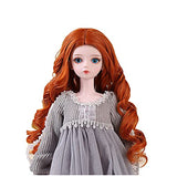 Lllunimon Doll Wig Soft Fluffy Long Orange-Brown Curly Wig, SD MSD DOD BJD Doll Wig Centre Parting,for 1/3 BJD Doll