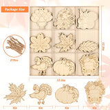 N&T NIETING 27pcs Fall Thanksgiving Wood Ornaments for Crafts Maple Leaves Squirrel Turkey Pumpkin Hanging Decoration DIY Unfinished Wood for Halloween Party Harvest Festival Tree Crafts Decoration