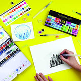 DOODLE HOG Watercolor Paint Set For Artists On-The-Go. Value Bundle Includes 36 Half Pans of Vibrant Water Color Palettes & 6 Refillable Water Brush Pen.