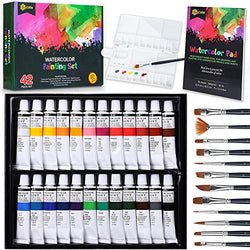 RiseBrite Watercolor Paint Set - 42 Pcs Watercolor Set with Watercolor Paints Tubes, Brushes, Watercolor Paint Paper, Premium Painting Supplies | Perfect Watercolor Set For Adults, Kids, and Beginners