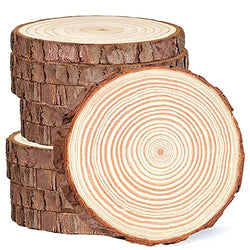 WLIANG Natural Wood Slices, 10 Pcs 6-6.3 Inch Unfinished Craft Wood Circles Round Wooden Slices with Tree Bark for Weddings, Table Centerpieces and Christmas Ornaments DIY Projects