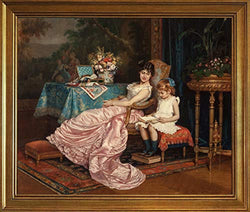 Classic Framed Auguste Toulmouche Giclee Canvas Print Paintings Poster Reproduction(A Mother and Daughter Reading) #JK