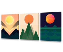 CBHWallArt Abstract Sunrise and Sunset Canvas Prints Wall Art Paintings Abstract Geometry Wall Artworks 3 Panels Mountain Peak Pictures for Office Wall Decoration Stretched and Framed Ready to Hang