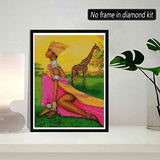 Diamond Painting Grass African Woman and Giraffe Full Drill by Number Kits, SKRYUIE DIY Rhinestone Pasted Paint with Diamond Set Arts Craft Decorations (12x16inch)