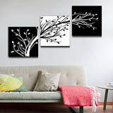 Wieco Art 3 Piece Canvas Prints Wall Art for Living Room Kitchen Wall Decor Large Modern Stretched and Framed Grace Impressionist B & W Leaves Pictures Paintings Ornament Ready to Hang L