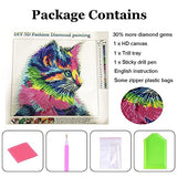 DIY 5D Diamond Painting Kits for Kids & Adult Colorful Cat Round Rhinestone Embroidery Cross Stitch Arts Craft Canvas Wall Decor, 12X12 inch