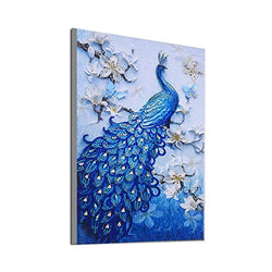 GAD Diamond Painting Kits for Adults Full Drill for Kids Diamond Arts Crafts Paintings Royal Blue Peacock Flower Rhinestones Dots