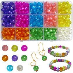 TAIINE 370PCS Resin Beads for Jewelry Making, DIY 8mm Rould Bead 8 Colors Gemstone Loose Beads Bracelet Making Kit Suitable for Beginners