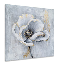MYBEAUTYWALLA Rustic Flower Canvas Wall Art - Abstract Farmhouse Oil Paintings with Gold Foil - Hand Painted White Floral Artwork for Living Room Bedroom Bathroom Decor