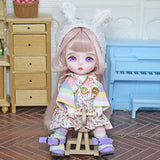 SISON BENNE 6.3 inch BJD Doll, 1/8 Dolls Mini Ball Jointed Body + Makeup + Eyes + Wig + Shoes + Clothes, Full Set DIY Toys, Girls Gift (6#)