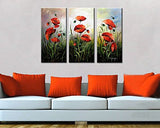 Noah Art-Modern Flower Art, Red Poppies Spring Flowers Picture 100% Hand Painted Flower Oil Paintings on Canvas Wall Art, 3 Piece Framed Floral Paintings for Bedrooms Wall Decor, 12x24inch x 3
