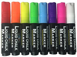 Color Liquid Chalk Markers - Extra Wide 10mm Tip - Neon Fluorescent Colors. Reversible Tips. Mega 8 Pack. Chalkboard - Glass - Tile - Plastic - Metal - Posters.