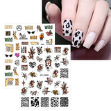 JMEOWIO 12 Sheets Leopard Print Butterfly Nail Art Stickers Decals Self-Adhesive Pegatinas Uñas Spring Summer Nail Supplies Nail Art Design Decoration Accessories