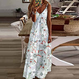 FQZWONG Dresses for Women 2022 Summer Sexy V Neck Boho Tropical Dresses Casual Beach Spaghetti Strap Backless Sleeveless Long Maxi Dress Party Club Night Sundresses for Women(D White,Large)