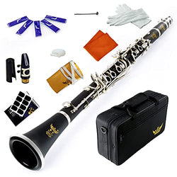 ROFFEE clarinet beginner student level 26N B flat ABS nickel plated 17 keys Bb tone with 2 berrels,case,5 reeds,mouthpiece and more