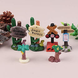 IYSHOUGONG 6 Pcs Resin Sign Board Bonsai Figurines Micro Landscape Crafts Signboard Miniatures Fairy Garden Ornaments for Dollhouse Plant Pot, Home Decoration