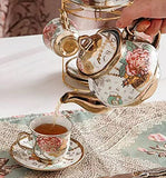 CHANJOON Gold Plated Red Rose Ceramic Tea Set, Vintage Tea Set with Teapot, Beautiful Tea Set Coffee Serving 6 People (gilded rose)